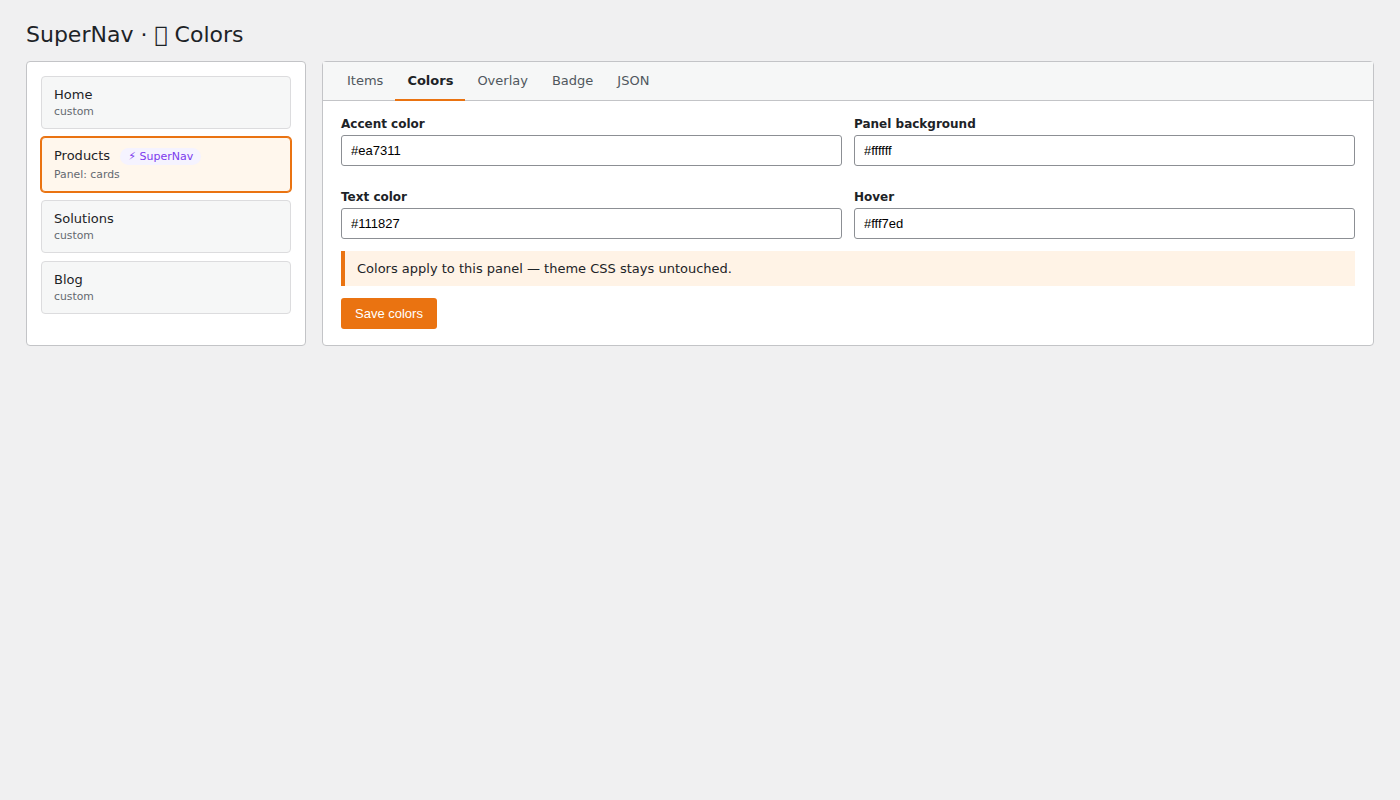 🎨 Colors tab in the menu editor