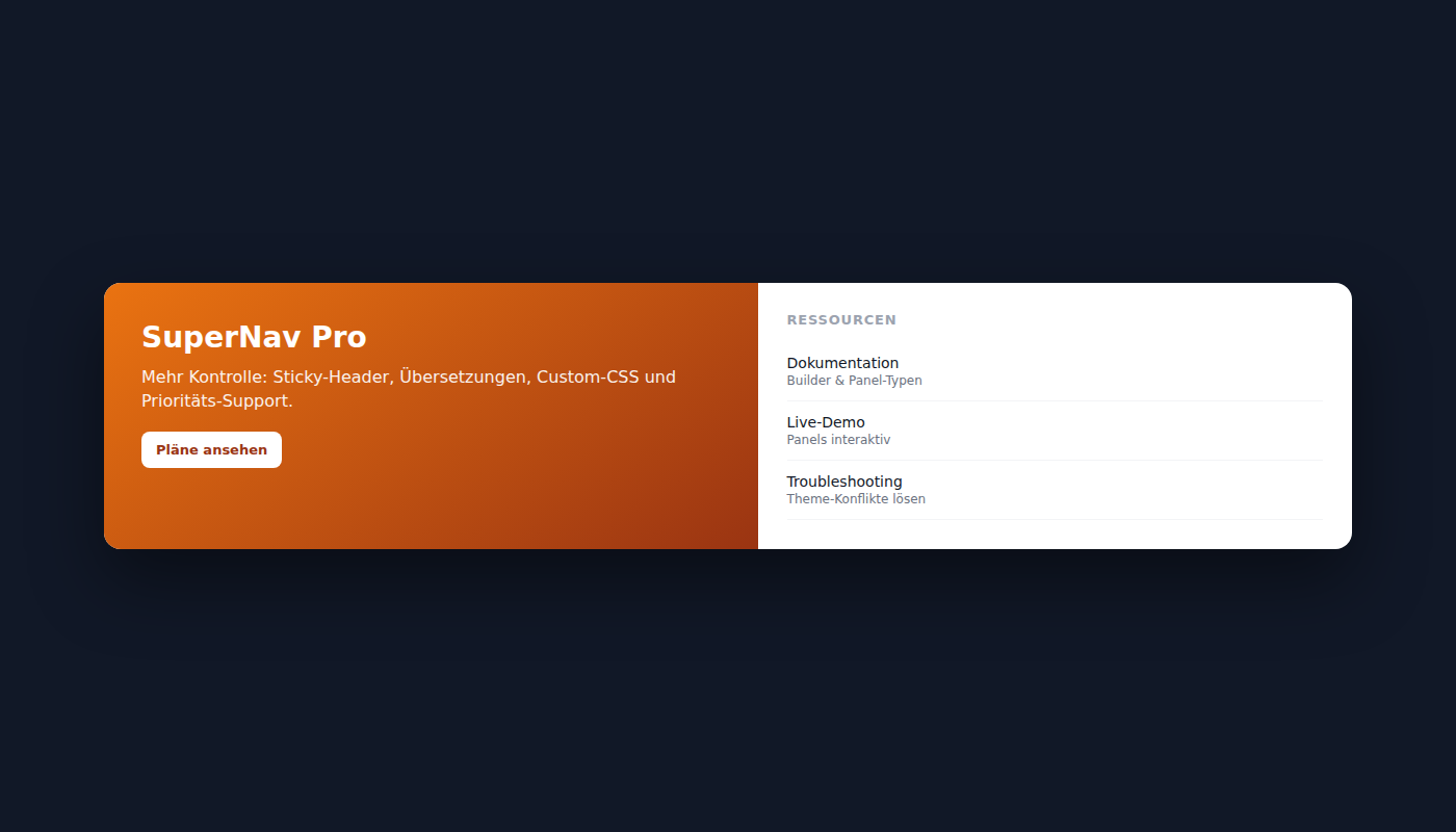 Featured-Panel mit Bild links und Ressourcen rechts