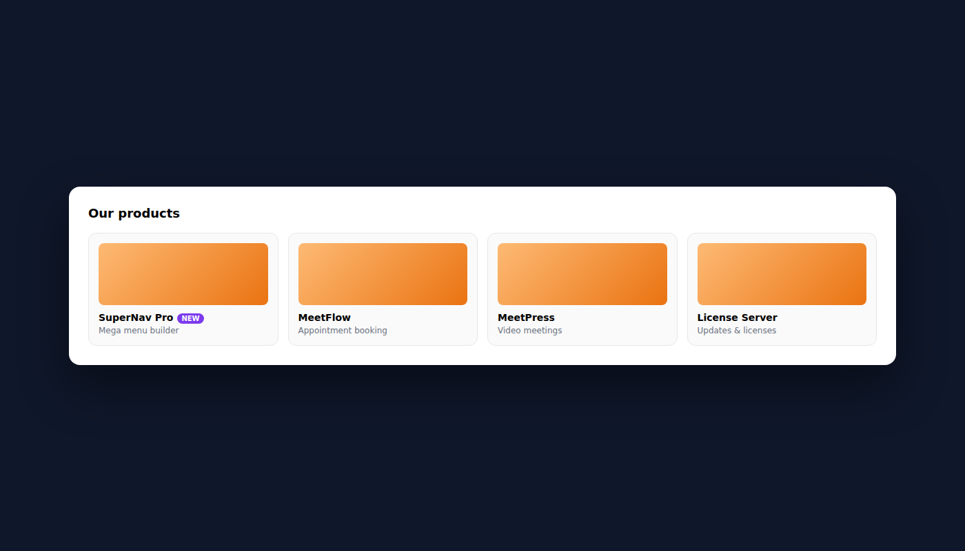 cards panel with images (frontend)