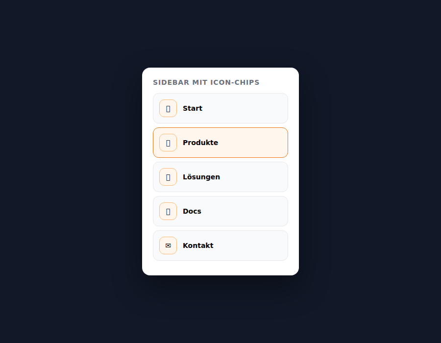 Gestylte Sidebar mit Icon-Chips